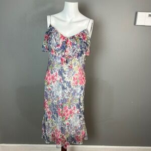 Vince Feminine Dainty Slip dress Medium Silk Floral Ruffle Fairy Whimsy Pastel